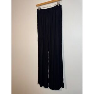 Minimalist Boho Forever 21 Contemporary Wide Leg Side Slit Pants Women Med Black